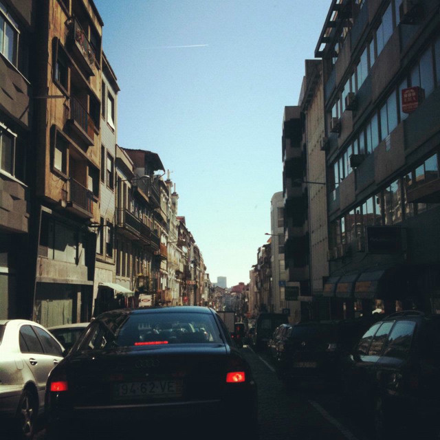 Stuck in traffic in Porto, Portugal.