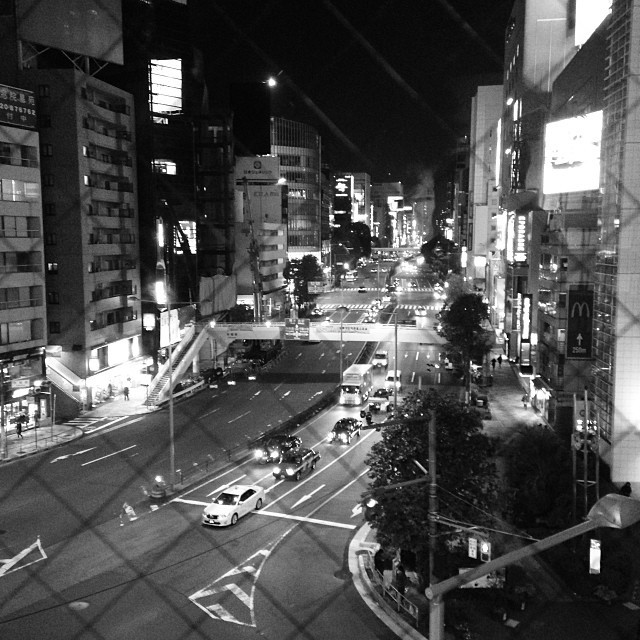 Traffic weaving through the streets of Tokyo.