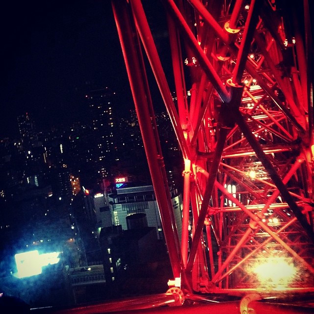 The cityscape of Osaka at night, buffered on the right by the ferris wheel.