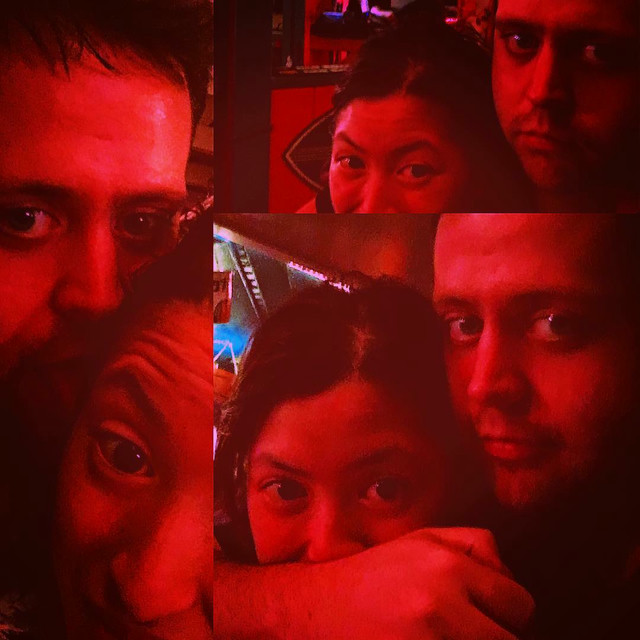 Red-light selfies of us.