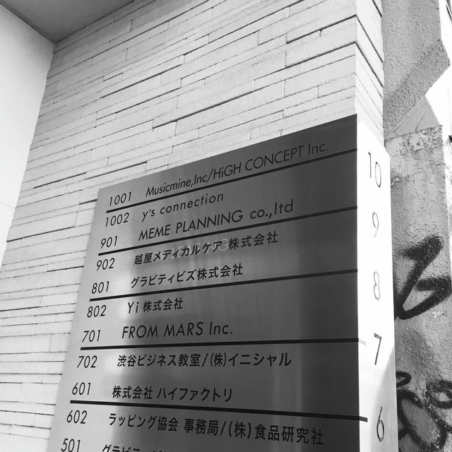 A list of businesses in a building. Floor 901 belongs to 'MEME planning inc'.