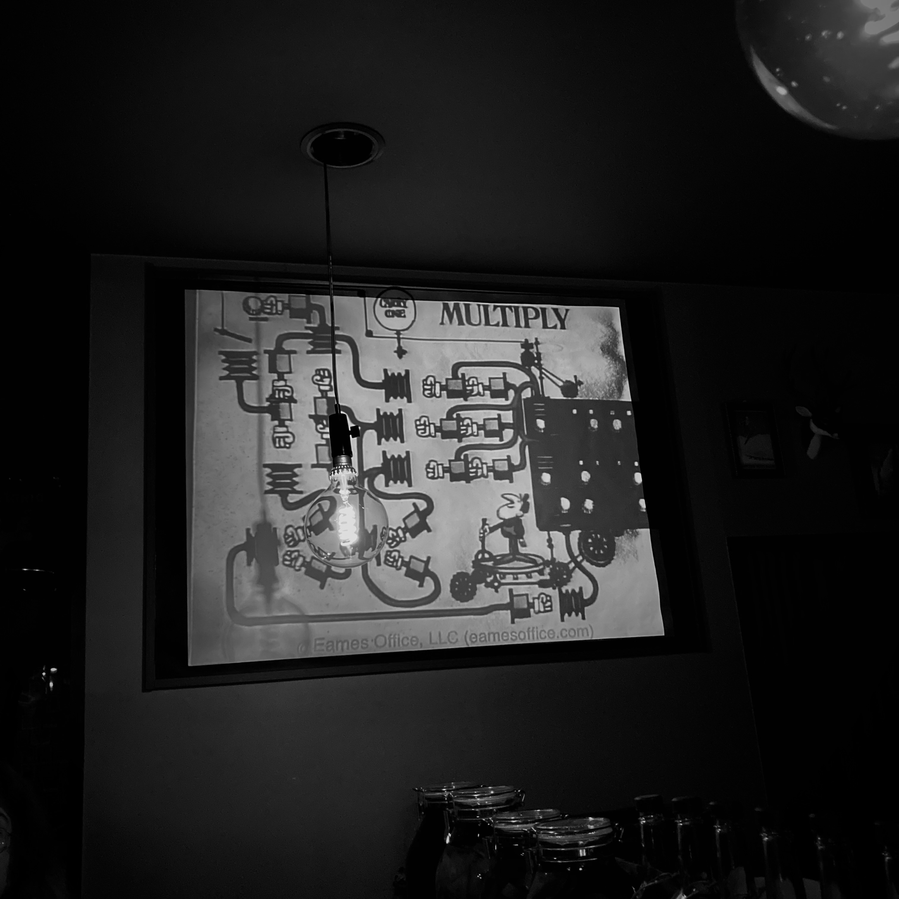 A diagram of how values are multiplied in programming. The entire shot is in black and white.