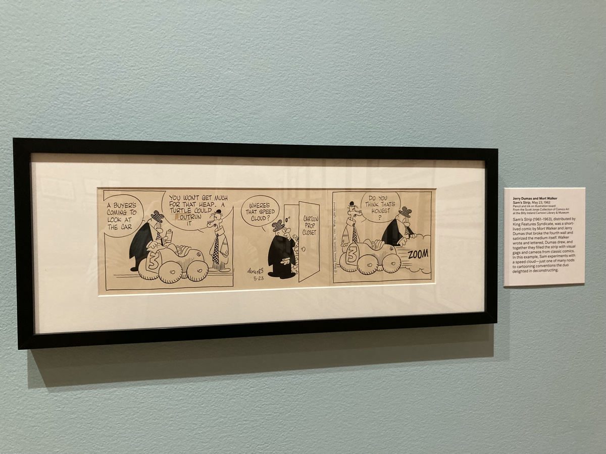 A comic depicting the use of speed lines, used to indicate motion in drawings. The comic is about two characters discussing a car as it drives.