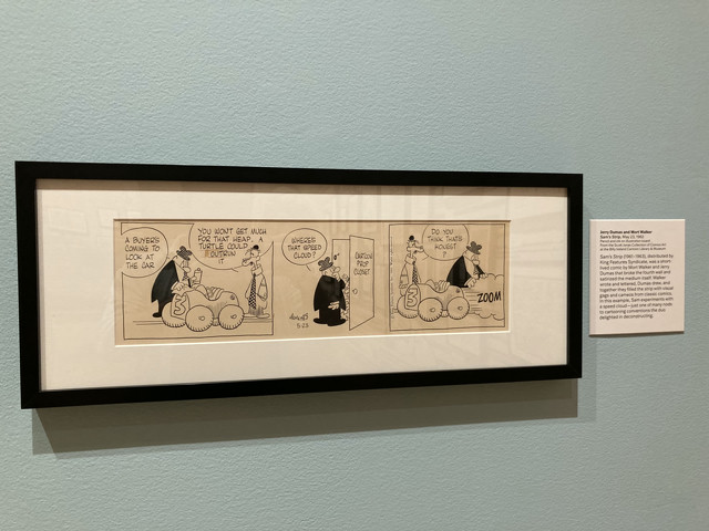 A comic depicting the use of speed lines, used to indicate motion in drawings. The comic is about two characters discussing a car as it drives.