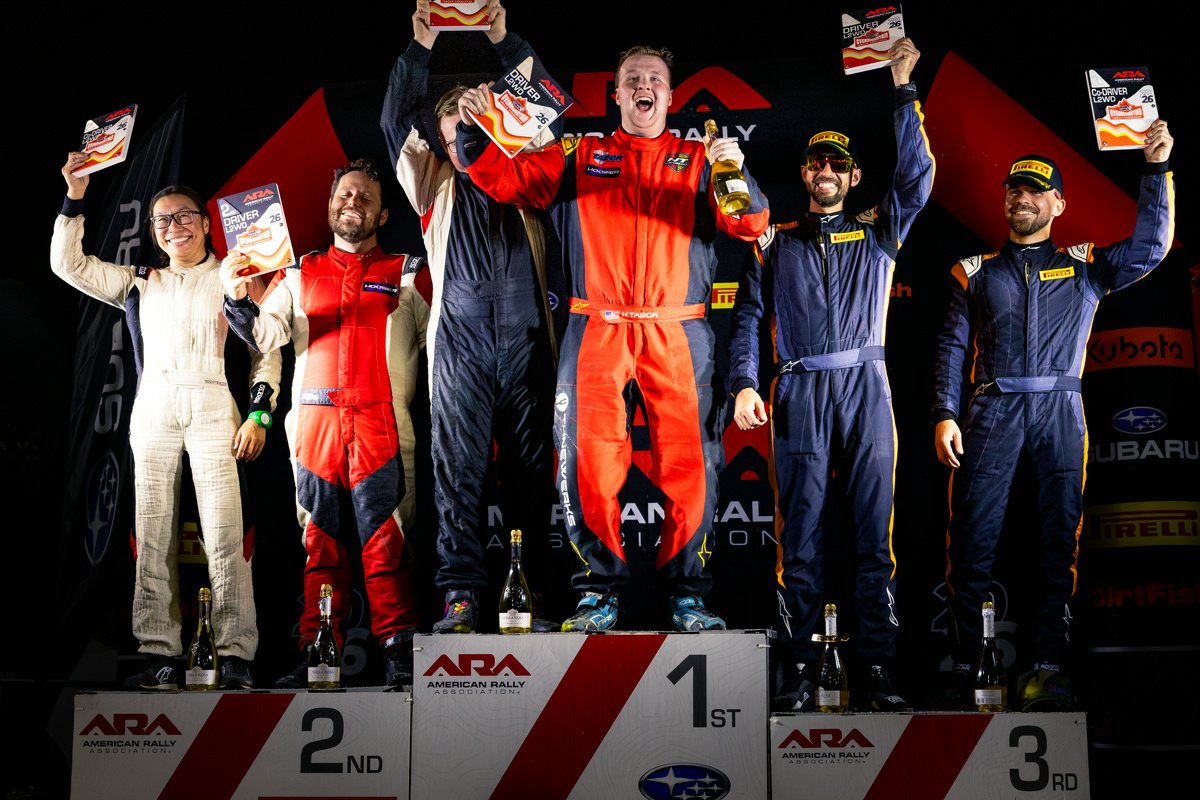 Podium ceremony for National Limited 2 Wheel Drive OverMountain Rally Tennessee 2026.